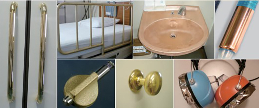 病棟に設置した銅および黄銅製の部材の写真